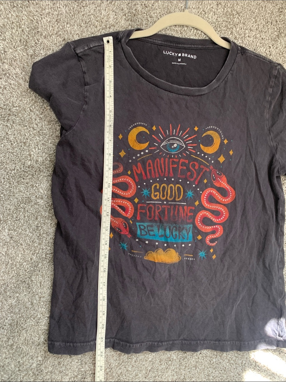 Lucky Brand Black Tee with Colorful 'Manifest Good Fortune' Graphic - Picture 5 of 5